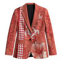 Red Hibiscus Turle Blazer Hawaiian Style Tribal Tapa Pattern - Polynesian Pride