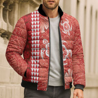 Red Hibiscus Turle Bomber Puffer Jacket Hawaiian Style Tribal Tapa Pattern - Polynesian Pride