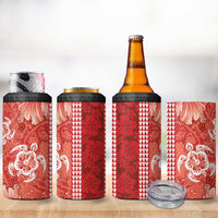 Red Hibiscus Turle 4 in 1 Can Cooler Tumbler Hawaiian Style Tribal Tapa Pattern