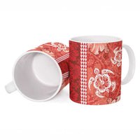 Red Hibiscus Turle Ceramic Mug Hawaiian Style Tribal Tapa Pattern - Polynesian Pride