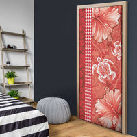 Red Hibiscus Turle Door Cover Hawaiian Style Tribal Tapa Pattern - Polynesian Pride