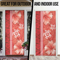 Red Hibiscus Turle Door Cover Hawaiian Style Tribal Tapa Pattern - Polynesian Pride