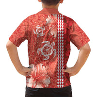 Red Hibiscus Turle Family Matching Off Shoulder Short Dress and Hawaiian Shirt Hawaiian Style Tribal Tapa Pattern LT9 - Polynesian Pride