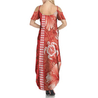 Red Hibiscus Turle Family Matching Summer Maxi Dress and Hawaiian Shirt Hawaiian Style Tribal Tapa Pattern