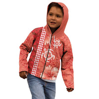 Red Hibiscus Turle Kid Hoodie Hawaiian Style Tribal Tapa Pattern