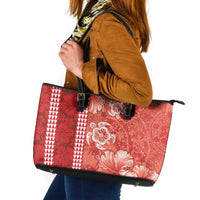 Red Hibiscus Turle Leather Tote Bag Hawaiian Style Tribal Tapa Pattern LT9 Red - Polynesian Pride