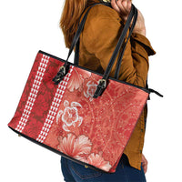 Red Hibiscus Turle Leather Tote Bag Hawaiian Style Tribal Tapa Pattern LT9 - Polynesian Pride