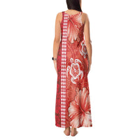 Red Hibiscus Turle Tank Maxi Dress Hawaiian Style Tribal Tapa Pattern