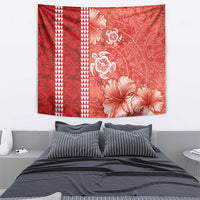 Red Hibiscus Turle Tapestry Hawaiian Style Tribal Tapa Pattern