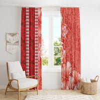 Red Hibiscus Turle Window Curtain Hawaiian Style Tribal Tapa Pattern