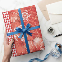 Red Hibiscus Turle Wrapping Paper Hawaiian Style Tribal Tapa Pattern - Polynesian Pride