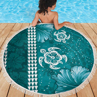 Teal Hibiscus Turle Beach Blanket Hawaiian Style Tribal Tapa Pattern