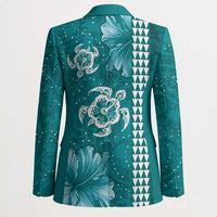 Teal Hibiscus Turle Blazer Hawaiian Style Tribal Tapa Pattern - Polynesian Pride