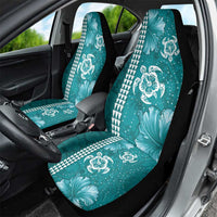 Teal Hibiscus Turle Car Seat Cover Hawaiian Style Tribal Tapa Pattern