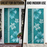 Teal Hibiscus Turle Door Cover Hawaiian Style Tribal Tapa Pattern - Polynesian Pride