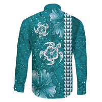 Teal Hibiscus Turle Family Matching Mermaid Dress and Hawaiian Shirt Hawaiian Style Tribal Tapa Pattern LT9 - Polynesian Pride