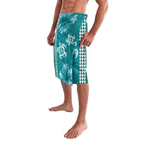 Teal Hibiscus Turle Lavalava Hawaiian Style Tribal Tapa Pattern