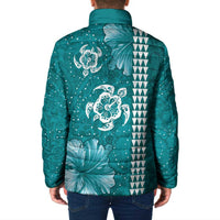 Teal Hibiscus Turle Padded Jacket Hawaiian Style Tribal Tapa Pattern - Polynesian Pride