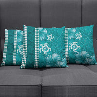 Teal Hibiscus Turle Pillow Cover Hawaiian Style Tribal Tapa Pattern - Polynesian Pride