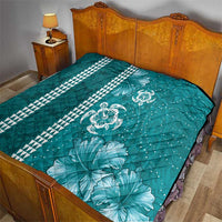 Teal Hibiscus Turle Quilt Hawaiian Style Tribal Tapa Pattern