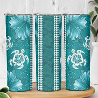 Teal Hibiscus Turle Skinny Tumbler Hawaiian Style Tribal Tapa Pattern