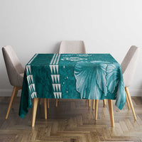 Teal Hibiscus Turle Tablecloth Hawaiian Style Tribal Tapa Pattern