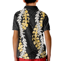 Puakenikeni and Maile Lei Kid Polo Shirt Black Double Strand Lei