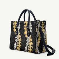 Puakenikeni and Maile Lei Leather Bag Black Double Strand Lei - Polynesian Pride