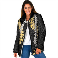 Puakenikeni and Maile Lei Padded Jacket Black Double Strand Lei - Polynesian Pride