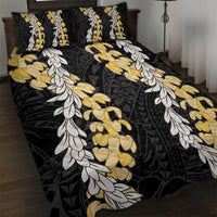 Puakenikeni and Maile Lei Quilt Bed Set Black Double Strand Lei