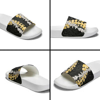 Puakenikeni and Maile Lei Slide Sandals Black Double Strand Lei - Polynesian Pride