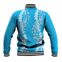 Puakenikeni and Maile Lei Baseball Jacket Blue Double Strand Lei