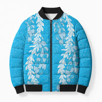 Puakenikeni and Maile Lei Bomber Puffer Jacket Blue Double Strand Lei LT9 Unisex Blue - Polynesian Pride
