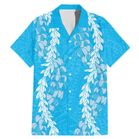 Puakenikeni and Maile Lei Family Matching Mermaid Dress and Hawaiian Shirt Blue Double Strand Lei