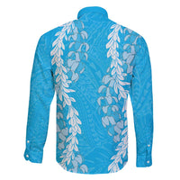 Puakenikeni and Maile Lei Family Matching Puletasi and Hawaiian Shirt Blue Double Strand Lei