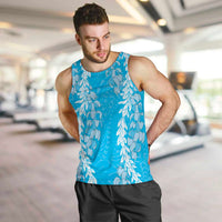 Puakenikeni and Maile Lei Men Tank Top Blue Double Strand Lei