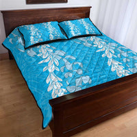 Puakenikeni and Maile Lei Quilt Bed Set Blue Double Strand Lei