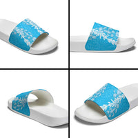 Puakenikeni and Maile Lei Slide Sandals Blue Double Strand Lei - Polynesian Pride