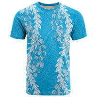 Puakenikeni and Maile Lei T Shirt Blue Double Strand Lei