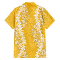 Puakenikeni and Maile Lei Family Matching Summer Maxi Dress and Hawaiian Shirt Gold Double Strand Lei