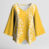 Puakenikeni and Maile Lei Kimono Sleeve Blouse Gold Double Strand Lei - Polynesian Pride