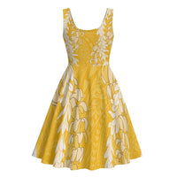 Puakenikeni and Maile Lei Midi Dress Gold Double Strand Lei - Polynesian Pride