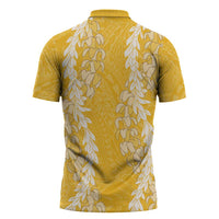 Puakenikeni and Maile Lei Zipper Polo Shirt Gold Double Strand Lei - Polynesian Pride