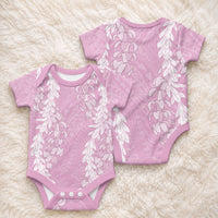 Puakenikeni and Maile Lei Baby Onesie Pink Double Strand Lei