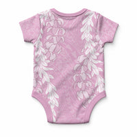Puakenikeni and Maile Lei Baby Onesie Pink Double Strand Lei