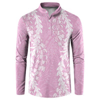 Puakenikeni and Maile Lei Button Sweatshirt Pink Double Strand Lei