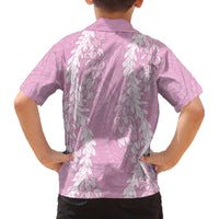 Puakenikeni and Maile Lei Family Matching Off The Shoulder Long Sleeve Dress and Hawaiian Shirt Pink Double Strand Lei