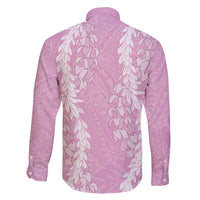 Puakenikeni and Maile Lei Family Matching Off Shoulder Maxi Dress and Hawaiian Shirt Pink Double Strand Lei