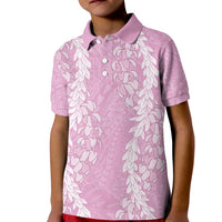 Puakenikeni and Maile Lei Kid Polo Shirt Pink Double Strand Lei