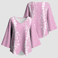Puakenikeni and Maile Lei Kimono Sleeve Blouse Pink Double Strand Lei - Polynesian Pride